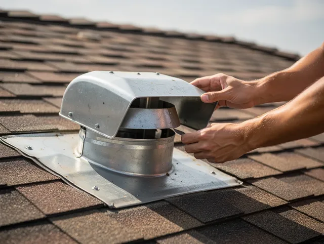 Vernon Dryer Vent Cleaning certified technician safely cleaning a roof-mounted dryer vent in Vernon