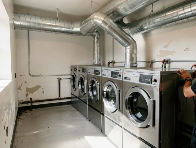 Vernon Dryer Vent Cleaning team performing large-scale commercial dryer vent cleaning in Vernon