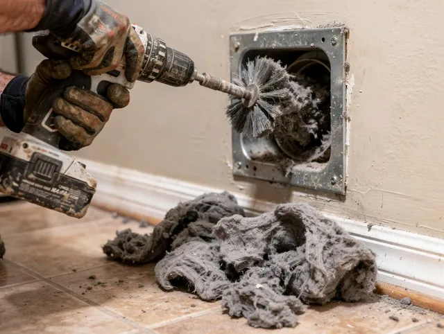 Certified Vernon Dryer Vent Cleaning technician performing dryer vent cleaning in Vernon