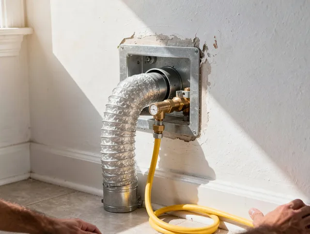 Vernon Dryer Vent Cleaning certified technician performing specialized gas dryer vent cleaning in Vernon